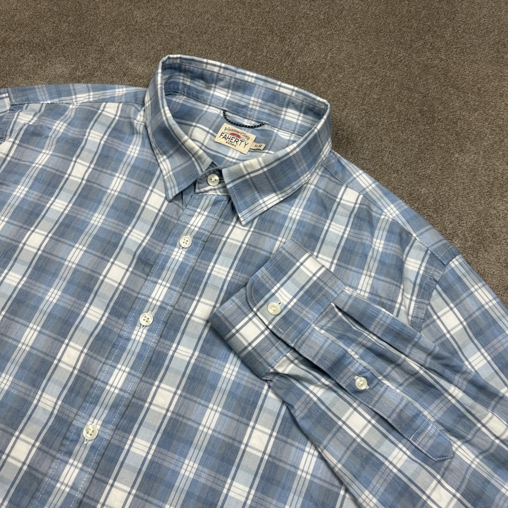 Faherty The Movement Shirt Mens XL Blue Plaid Long Sleeve Button Up Casual